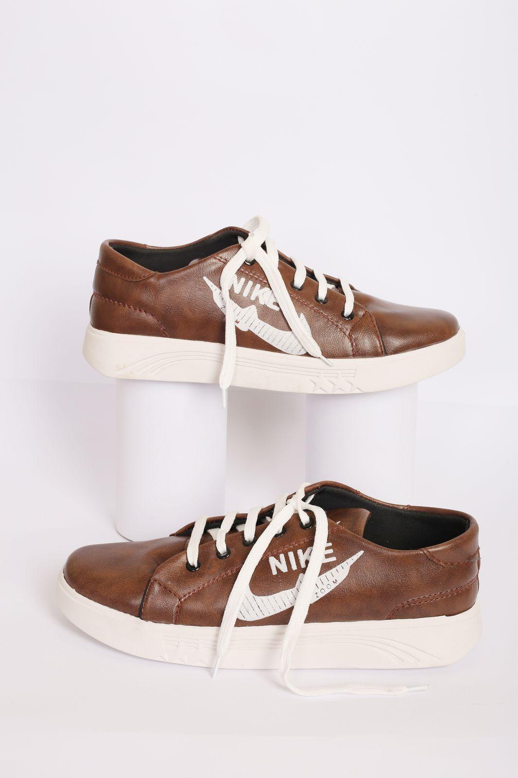 Stylish Men's Brown Synthetic Leather Sneakers - Casual Comfort