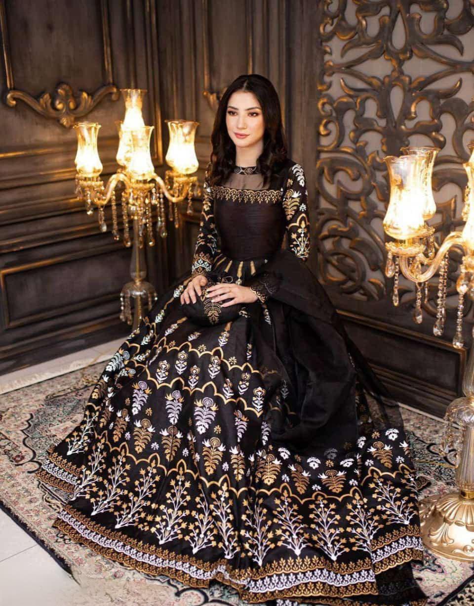 Elegant Teal Katan Silk Block Printed Maxi Suit - 3 Pcs Set