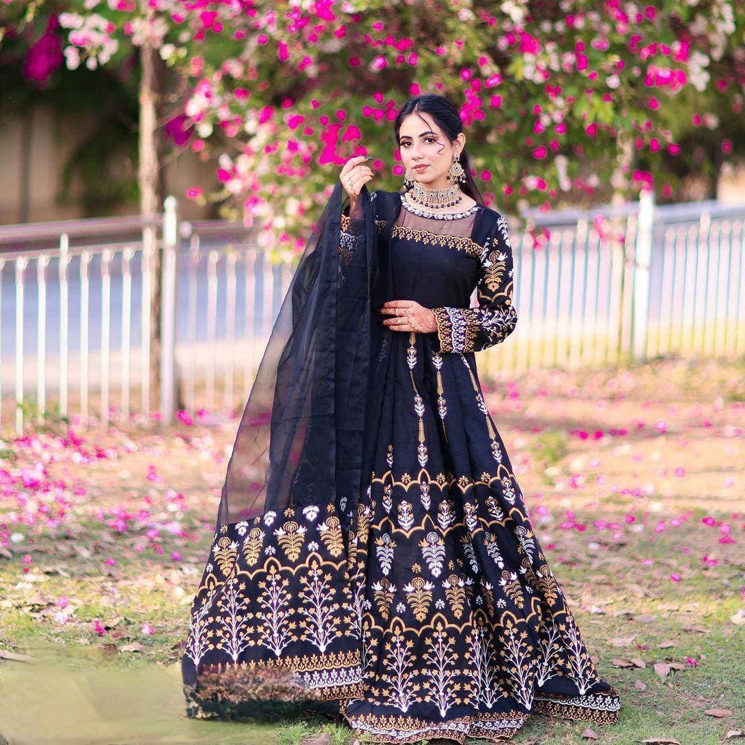 Elegant Teal Katan Silk Block Printed Maxi Suit - 3 Pcs Set