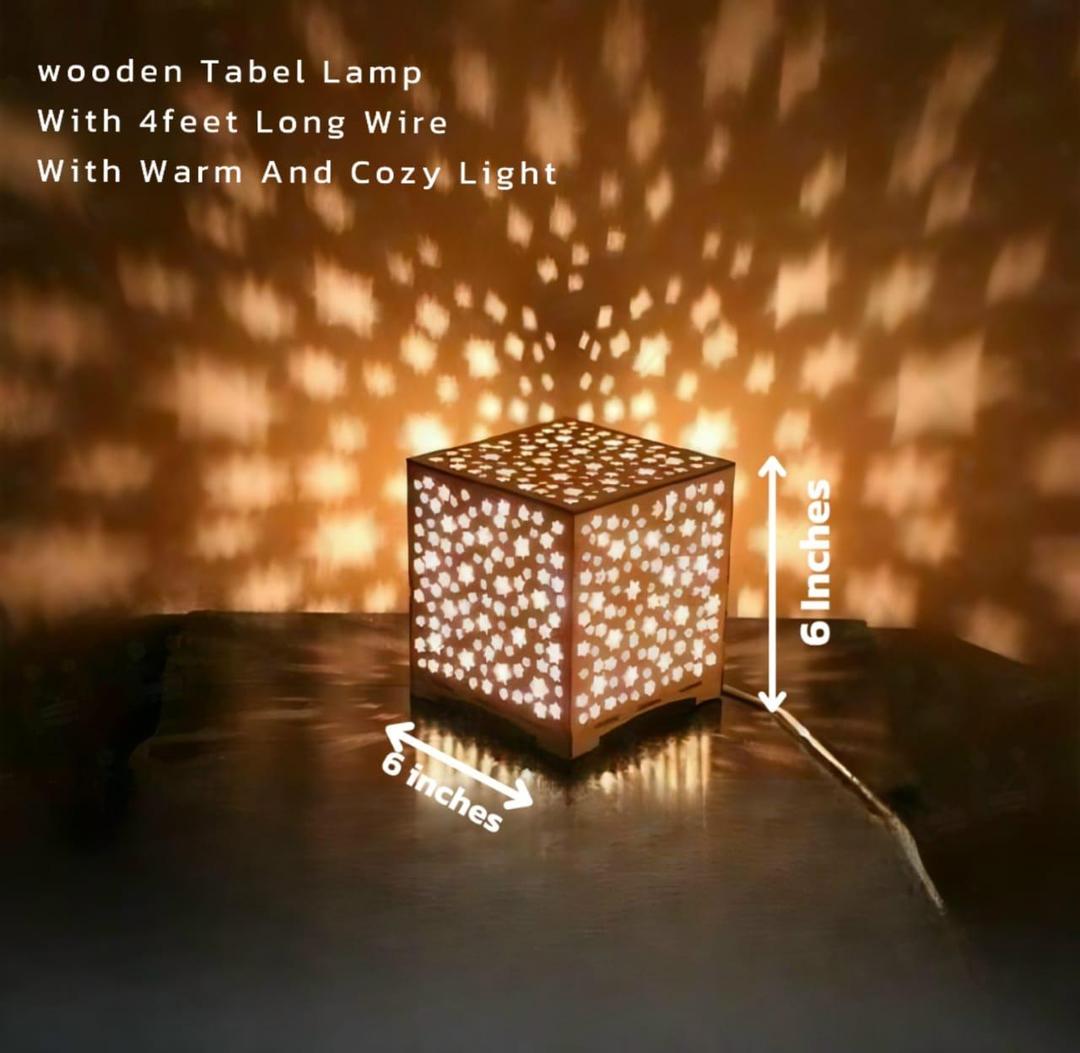 Star Design Laser Cut Wooden Table Lamp